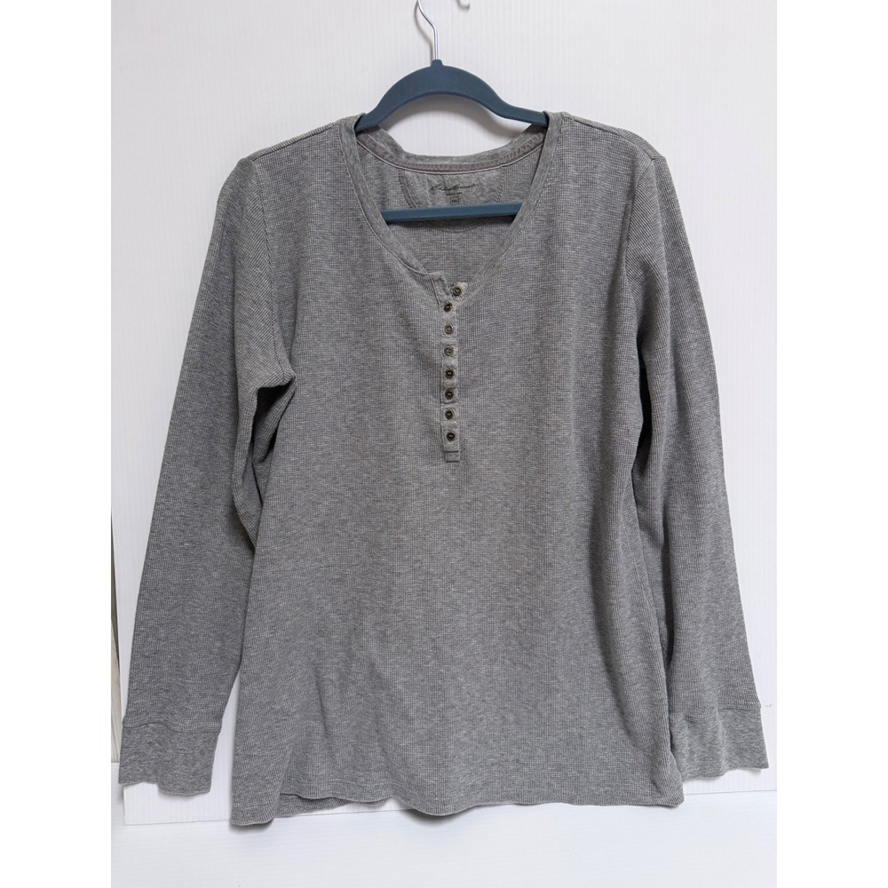Eddie Bauer Gray Waffle Knit Henley Long Sleeve Shirt XXL